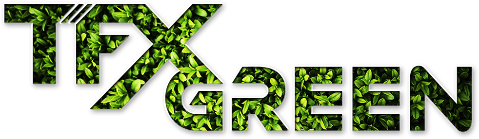TFX Green Logo with green leaf patterns.